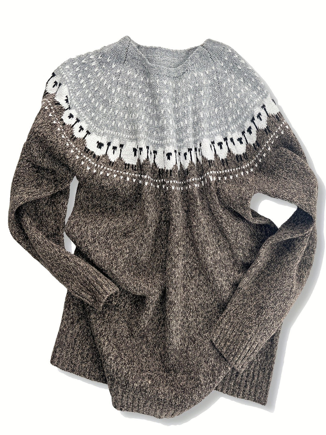 Women's Fair Isle Sheep Jacquard Thick-Knit Pullover Sweater