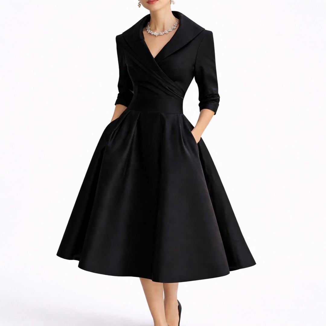 Women's Fall Wedding Guest Dresses A-Line Midi Wrap Dress - Black
