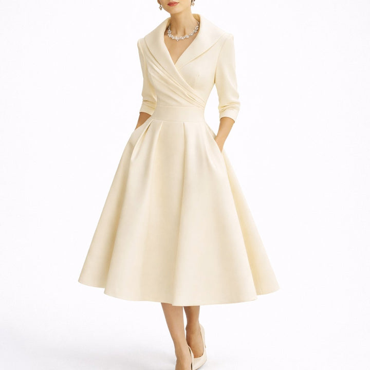 Women's Fall Wedding Guest Dresses A-Line Midi Wrap Dress - White
