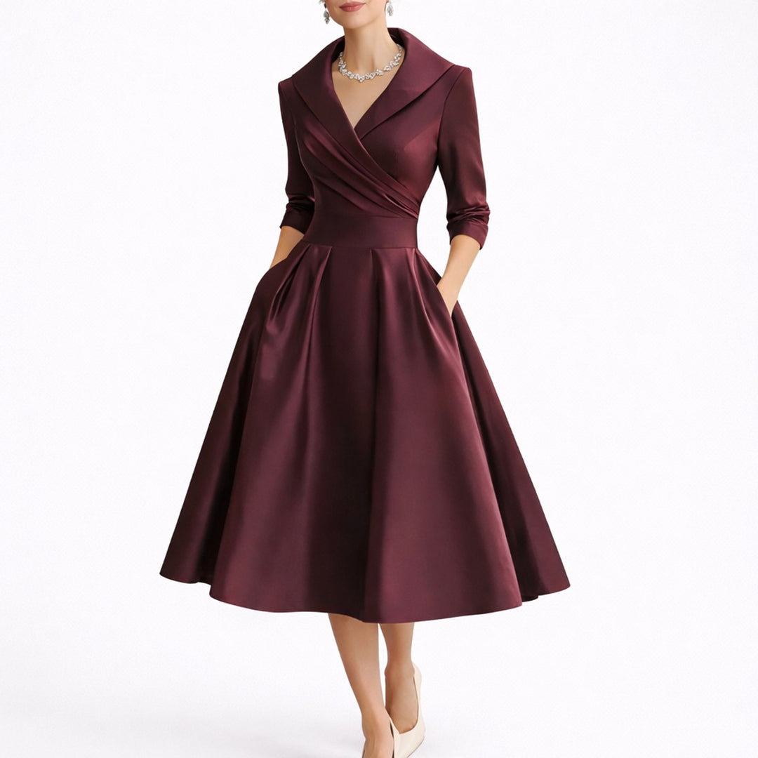 Women's Fall Wedding Guest Dresses A-Line Midi Wrap Dress - Red