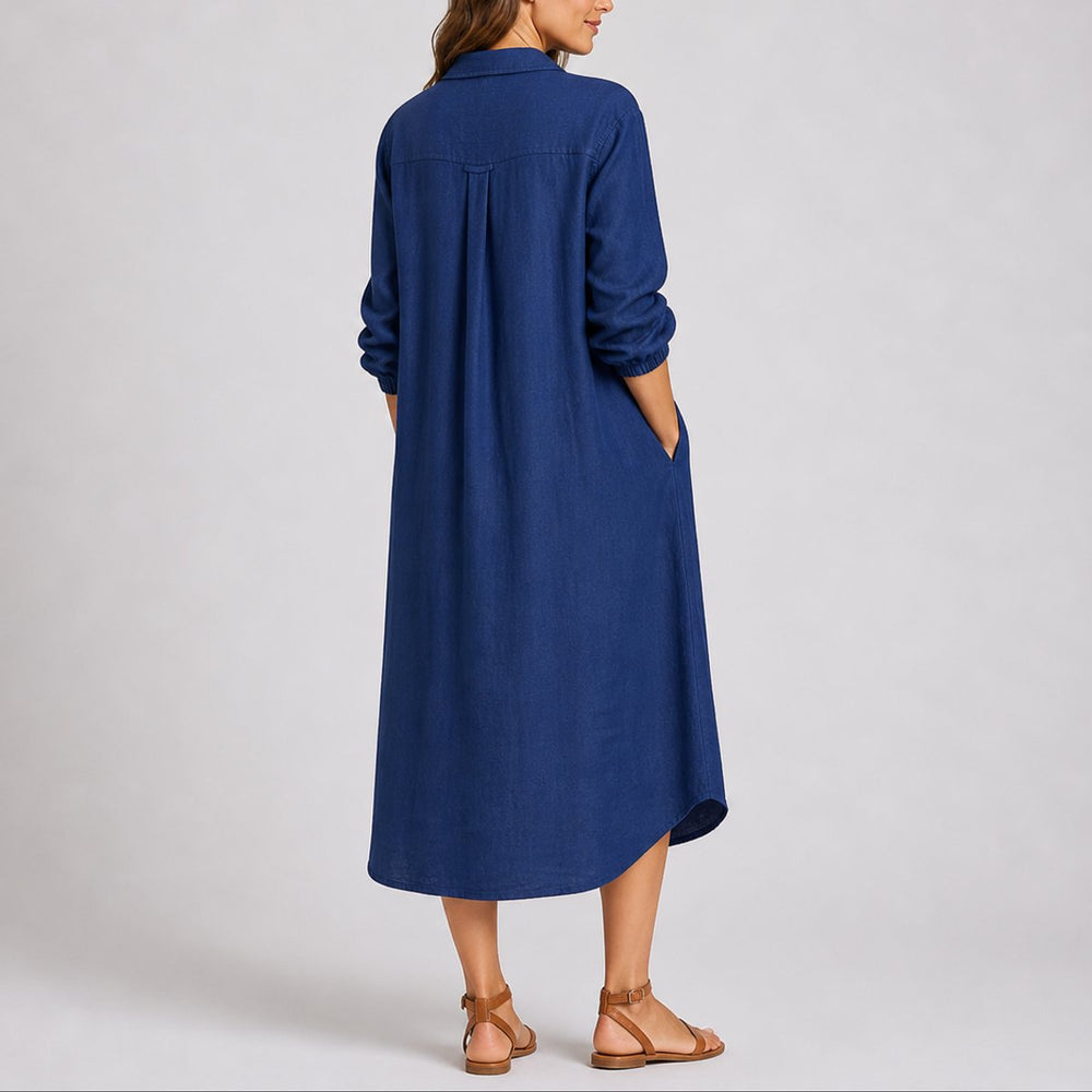 Women's Fall Wedding Guest Dresses Long Sleeve Button-Front Midi Shirt Dress
