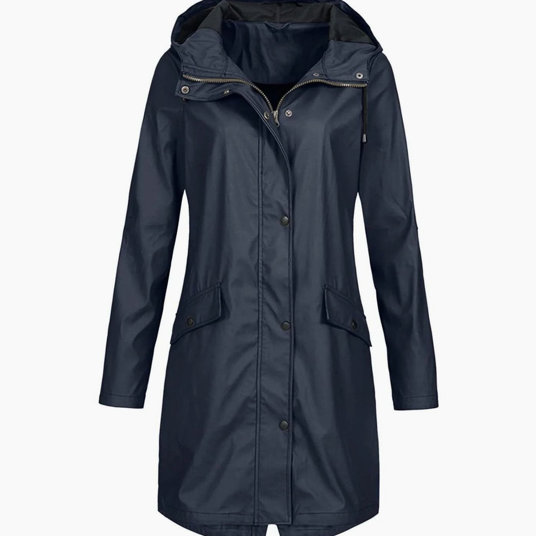 Women's Faux Fur-Lined Hooded Longline Winter Coat - Navy Blue