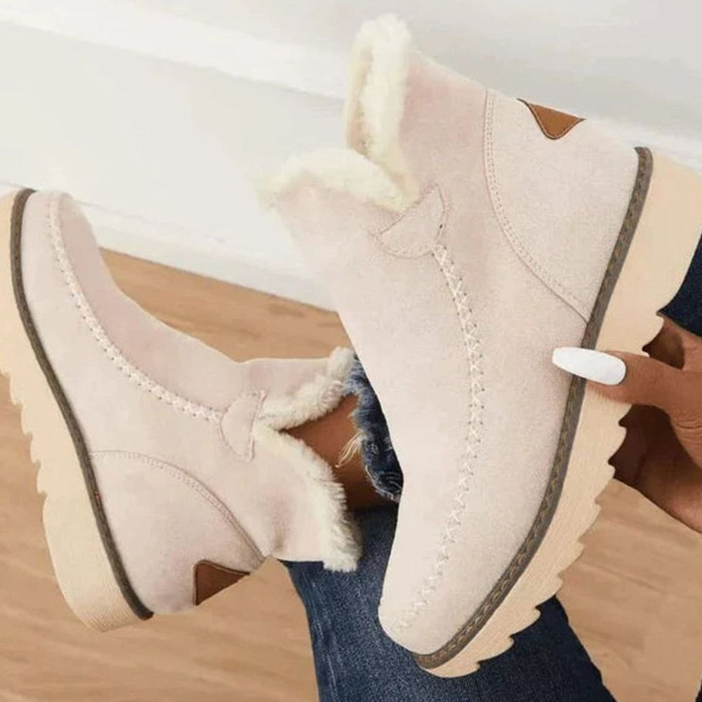 Women's Faux-Fur Lined Slip-On Warm Ankle Boots - Beige