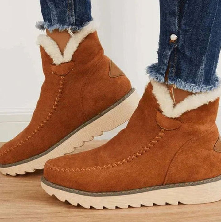 Women's Faux-Fur Lined Slip-On Warm Ankle Boots - Brown