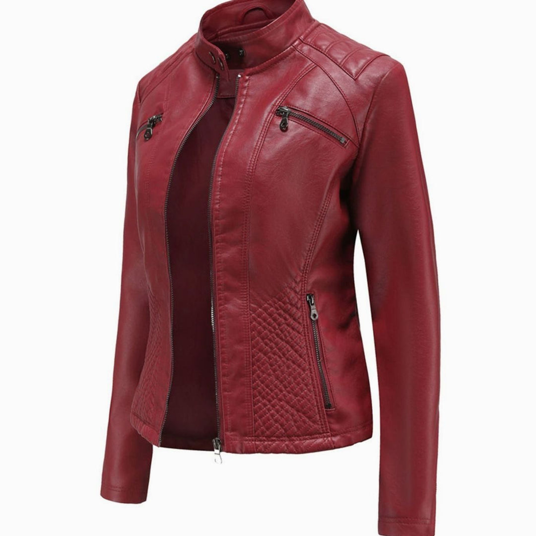 Women's Faux Leather Quilted Zip-Up Biker Jacket