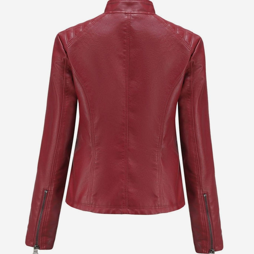 Women's Faux Leather Quilted Zip-Up Biker Jacket