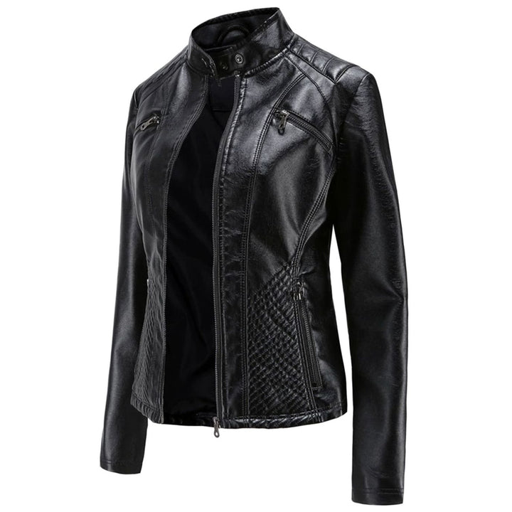 Women's Faux Leather Quilted Zip-Up Biker Jacket