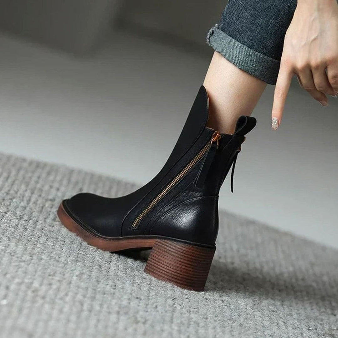 Women's Faux Leather Side-Zip Block Heel Ankle Boots
