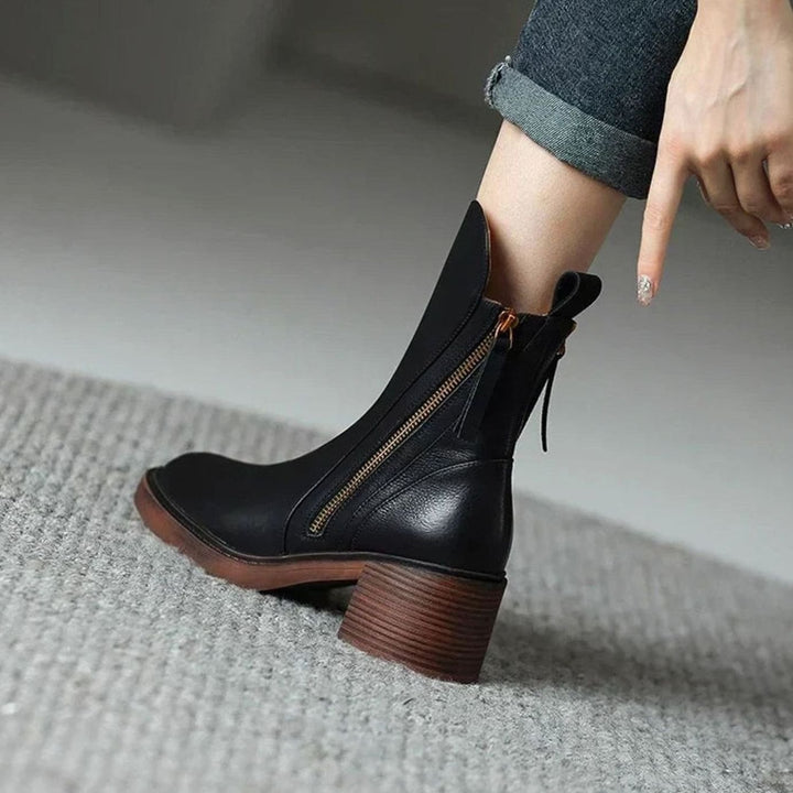 Women's Faux Leather Side-Zip Block Heel Ankle Boots