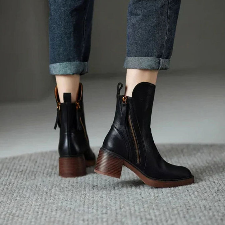Women's Faux Leather Side-Zip Block Heel Ankle Boots