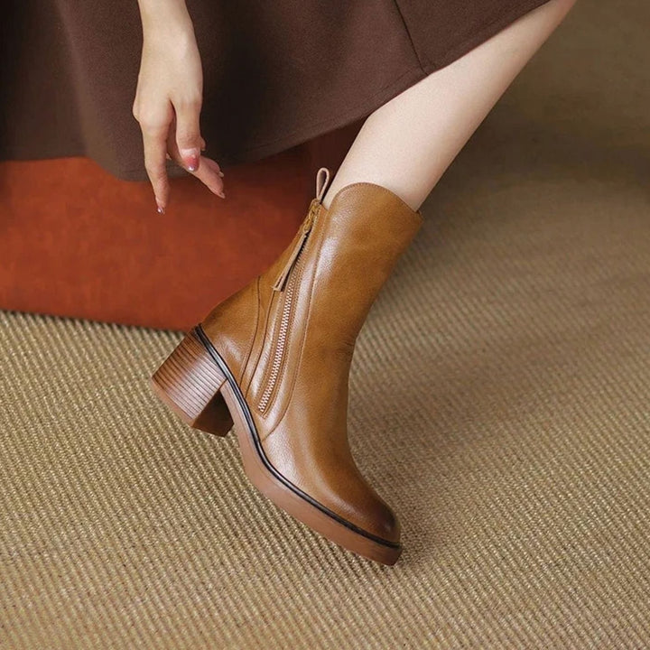 Women's Faux Leather Side-Zip Block Heel Ankle Boots