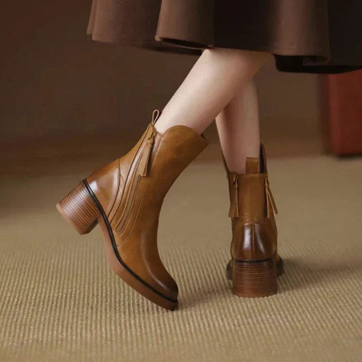Women's Faux Leather Side-Zip Block Heel Ankle Boots
