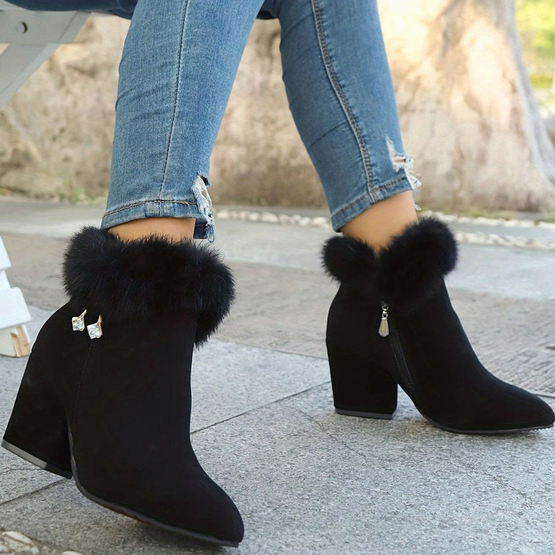 Women's Faux-Suede Fur-Trim Block-Heel Ankle Boots