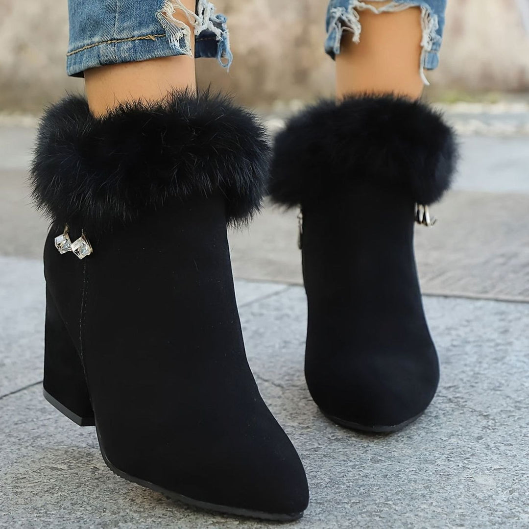 Women's Faux-Suede Fur-Trim Block-Heel Ankle Boots