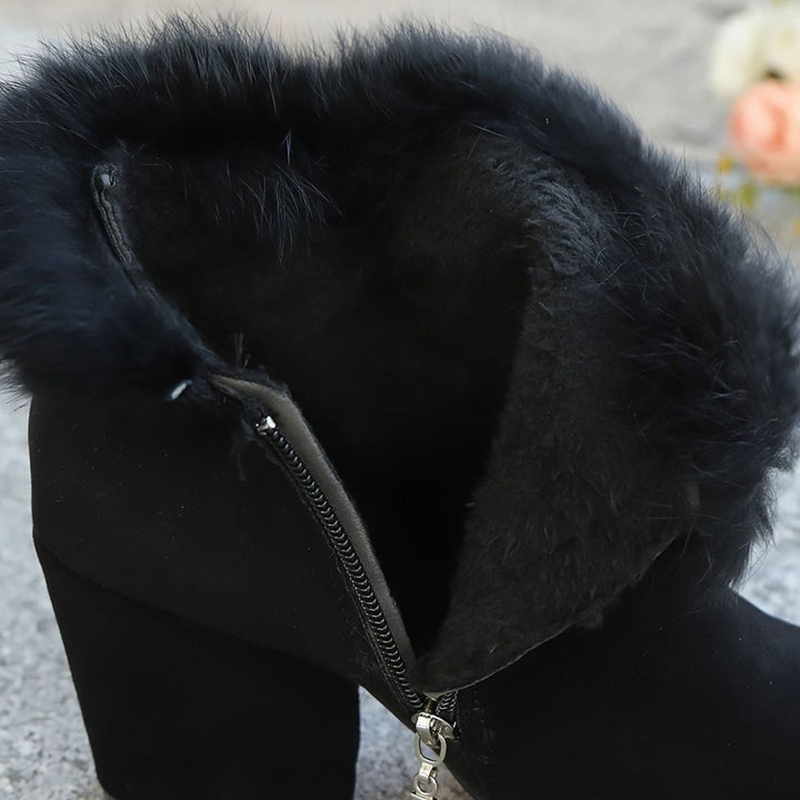 Women's Faux-Suede Fur-Trim Block-Heel Ankle Boots