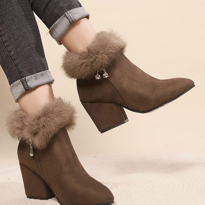 Women's Faux-Suede Fur-Trim Block-Heel Ankle Boots