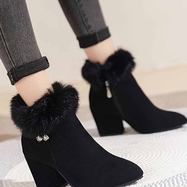 Women's Faux-Suede Fur-Trim Block-Heel Ankle Boots