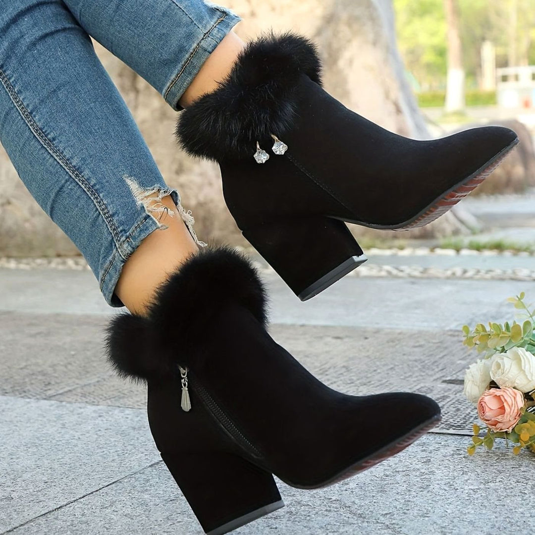 Women's Faux-Suede Fur-Trim Block-Heel Ankle Boots