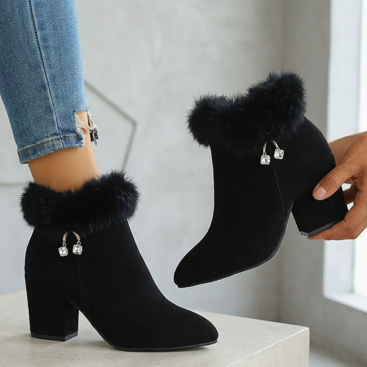 Women's Faux-Suede Fur-Trim Block-Heel Ankle Boots