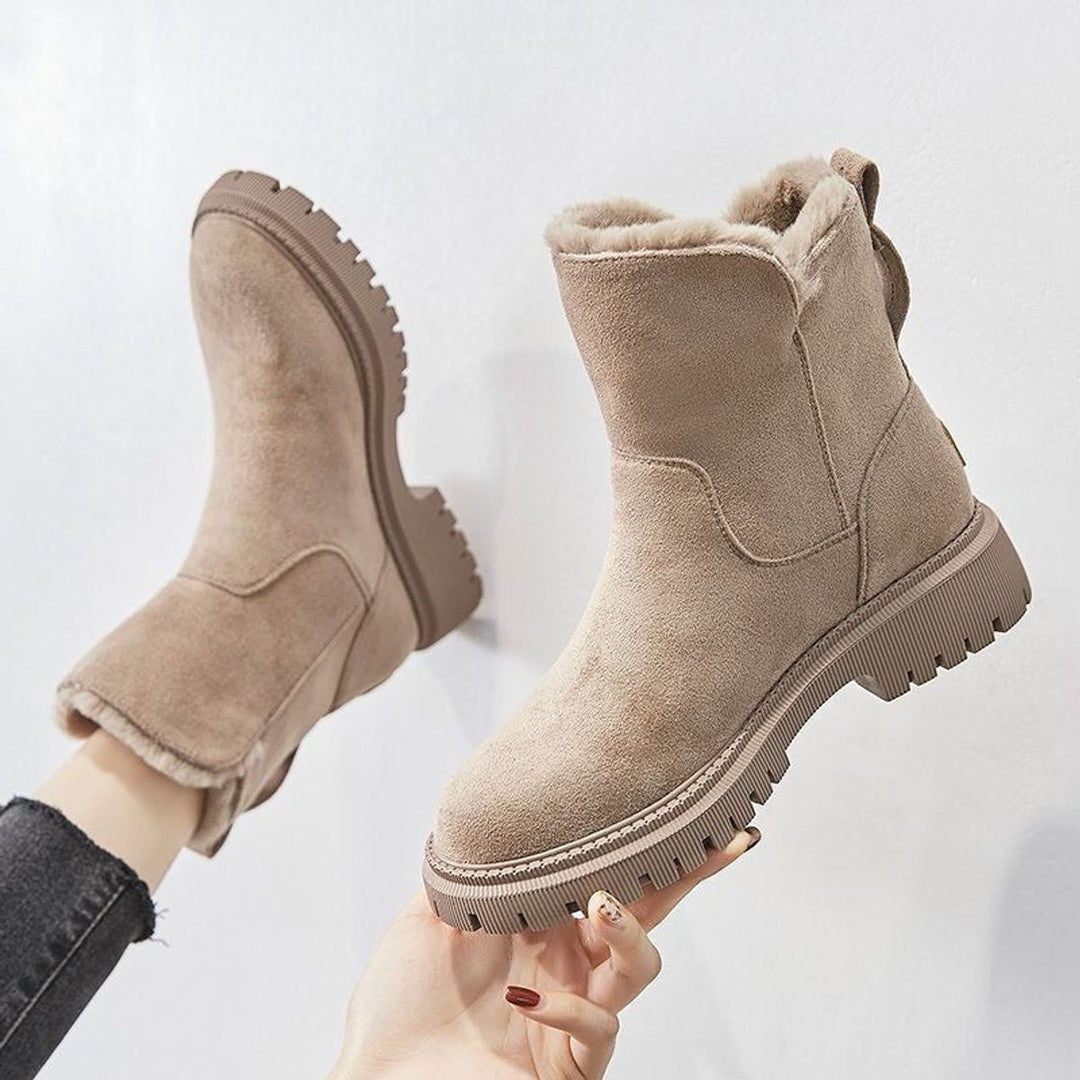 Women's Faux Suede Sherpa-Lined Slip-On Ankle Boots - Beige