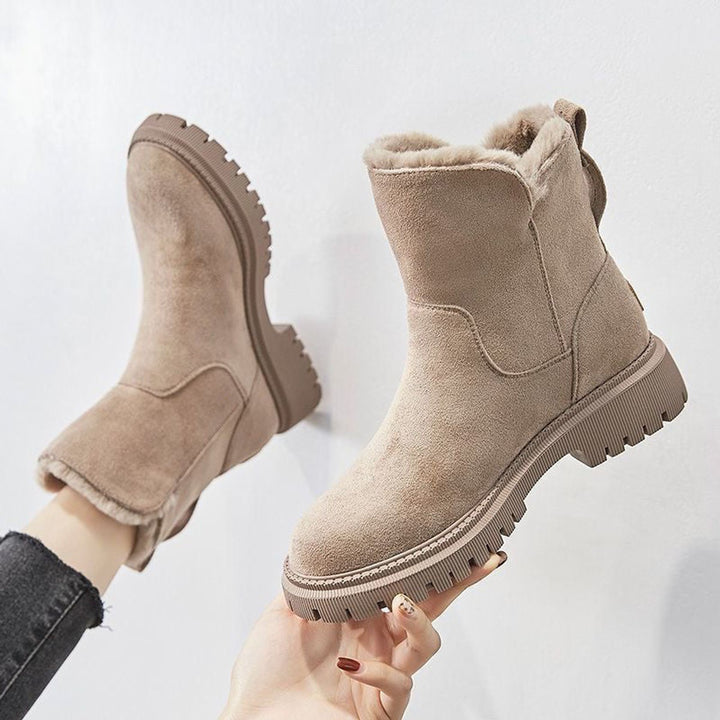 Women's Faux Suede Sherpa-Lined Slip-On Ankle Boots - Beige