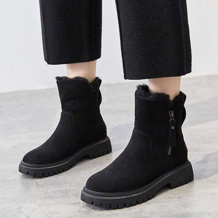 Women's Faux Suede Sherpa-Lined Slip-On Ankle Boots - Black