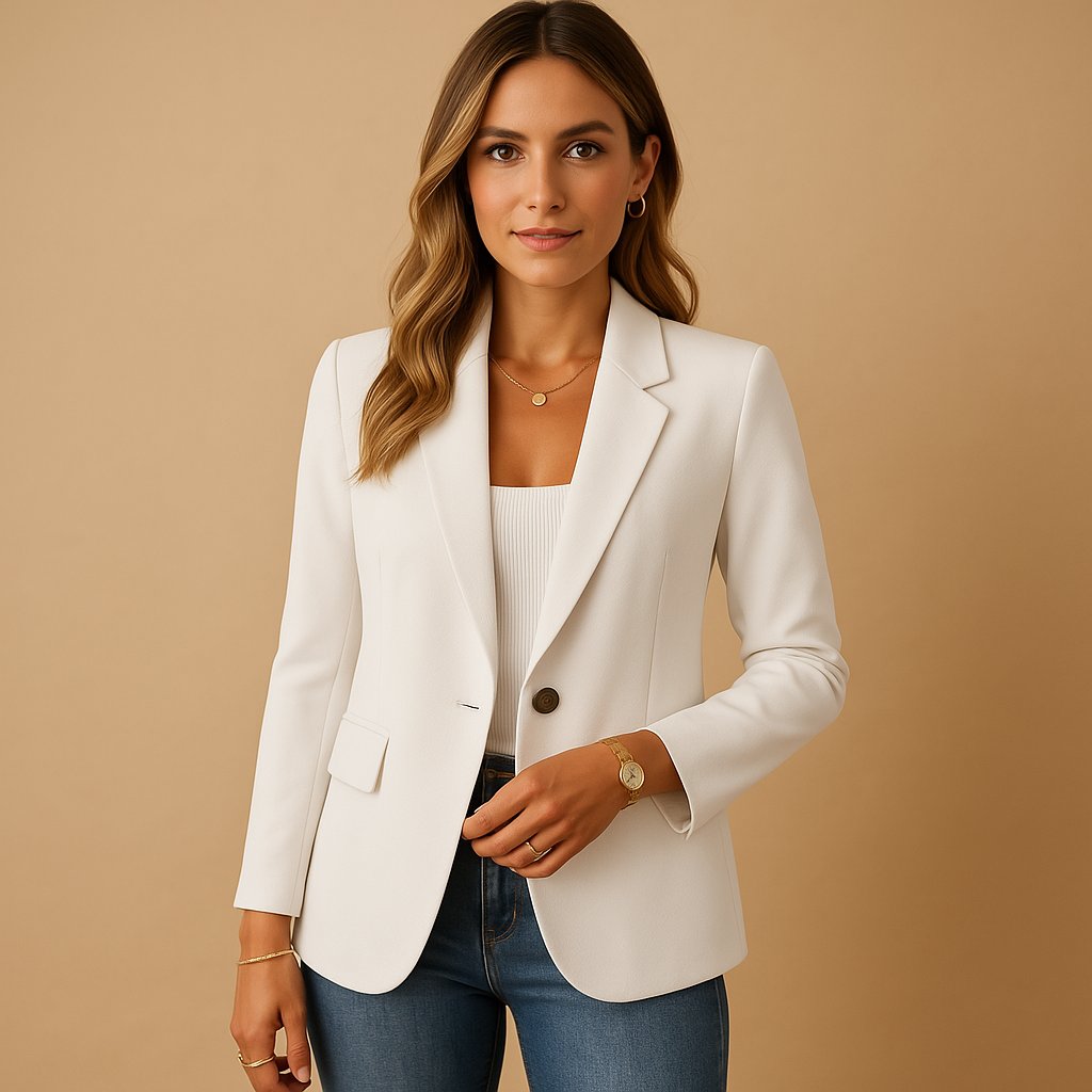 Women's Fitted Single-Button Stretch Blazer Notched Lapel - White