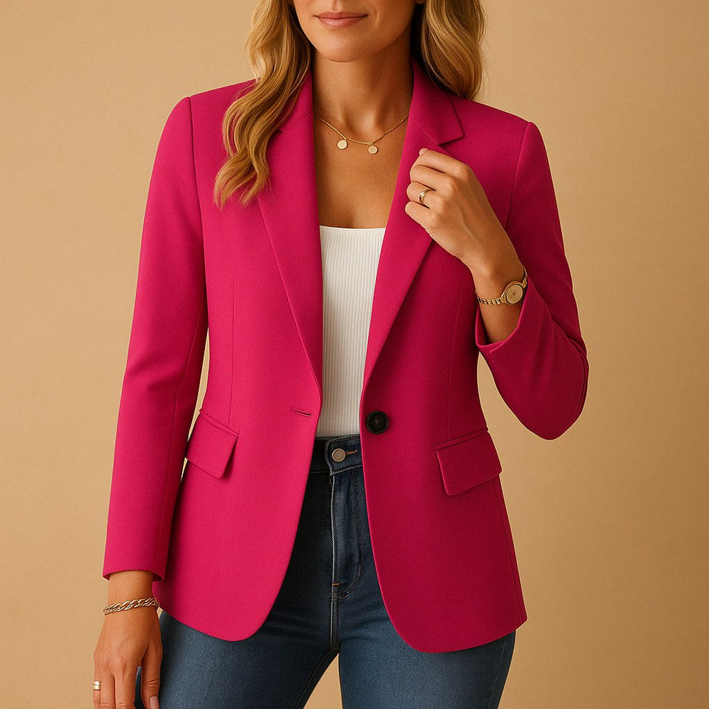 Women's Fitted Single-Button Stretch Blazer Notched Lapel - Pink