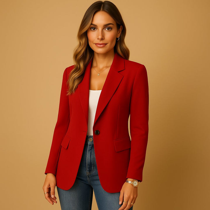 Women's Fitted Single-Button Stretch Blazer Notched Lapel - Red