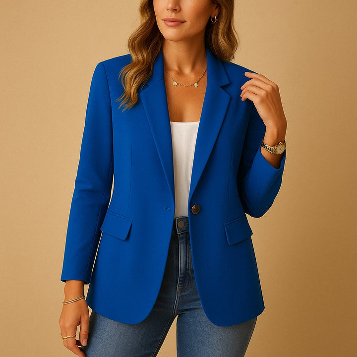 Women's Fitted Single-Button Stretch Blazer Notched Lapel - Blue