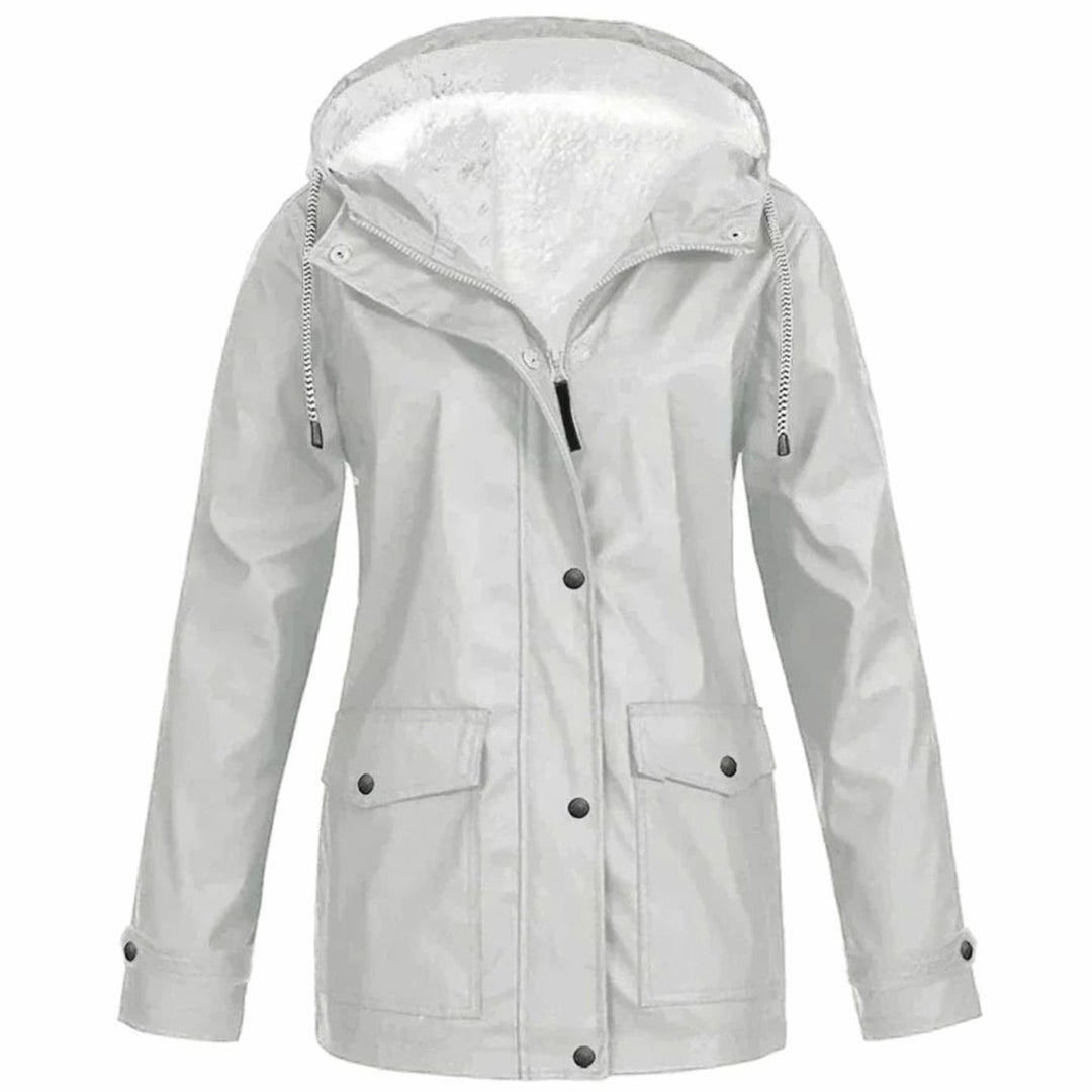 Women's Fleece-Lined Hooded Parka Jacket Full-Zip Wind-Resistant - Silver