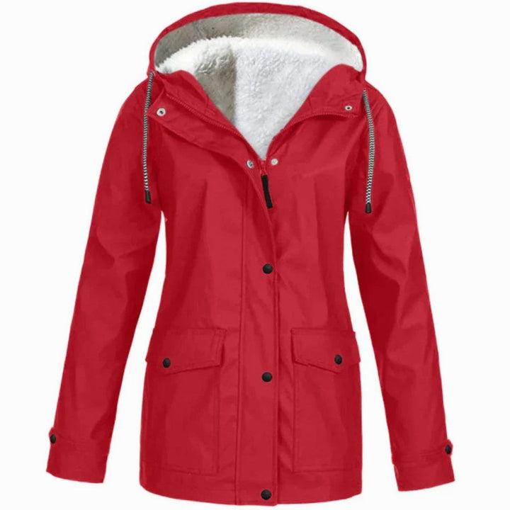 Women's Fleece-Lined Hooded Parka Jacket Full-Zip Wind-Resistant - Red