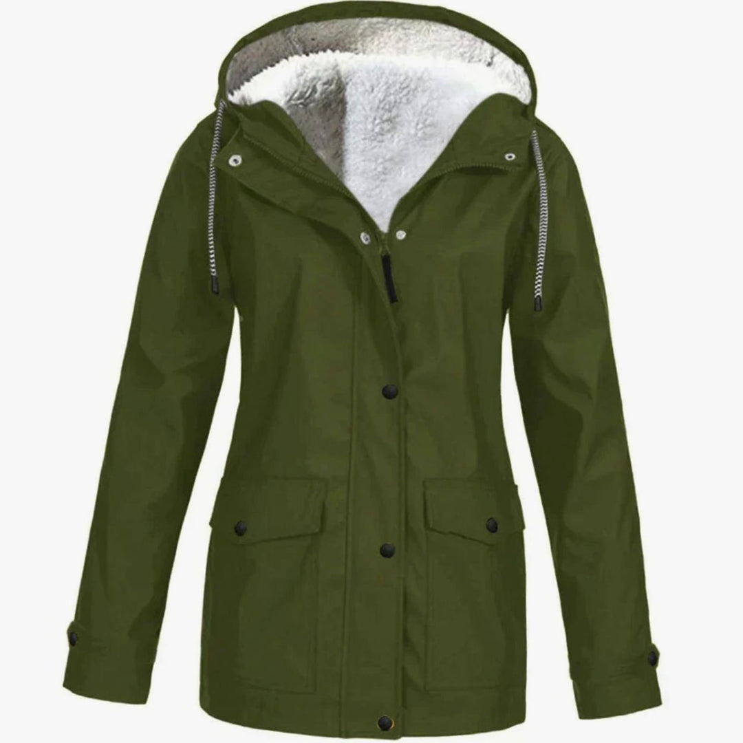 Women's Fleece-Lined Hooded Parka Jacket Full-Zip Wind-Resistant - Green