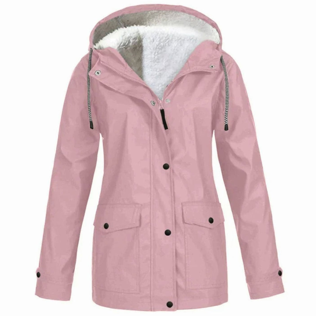 Women's Fleece-Lined Hooded Parka Jacket Full-Zip Wind-Resistant - Pink