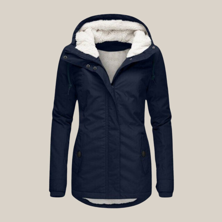 Women's Fleece-Lined Hooded Quilted Jacket Sherpa Winter Coat - Blue