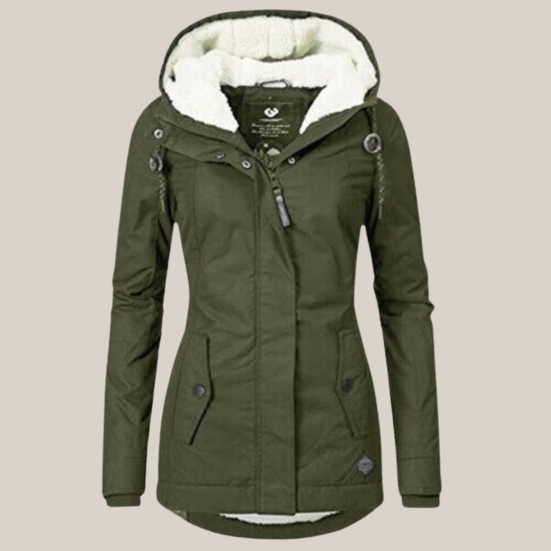 Women's Fleece-Lined Hooded Quilted Jacket Sherpa Winter Coat