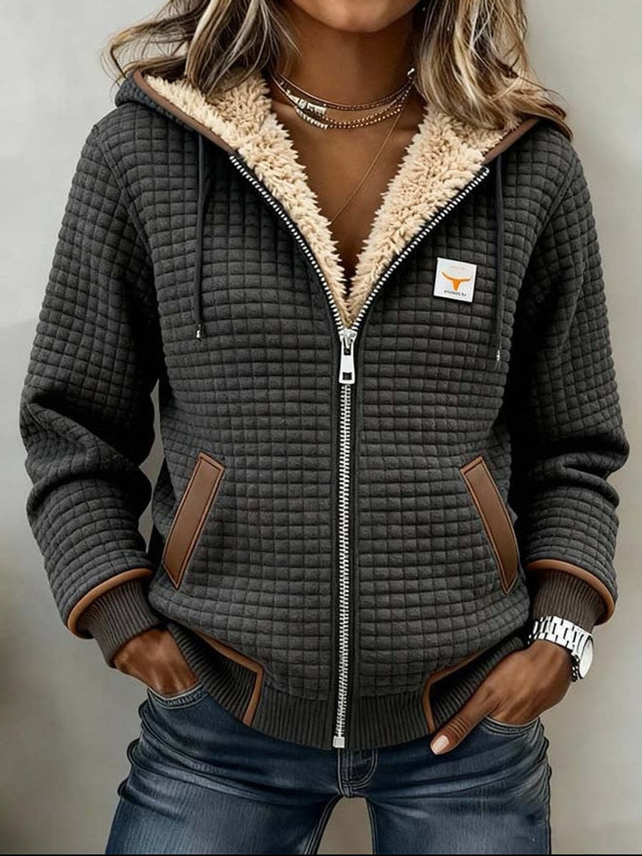 Women's Fleece-Lined Quilted Jacket Sherpa Hood Full-Zip