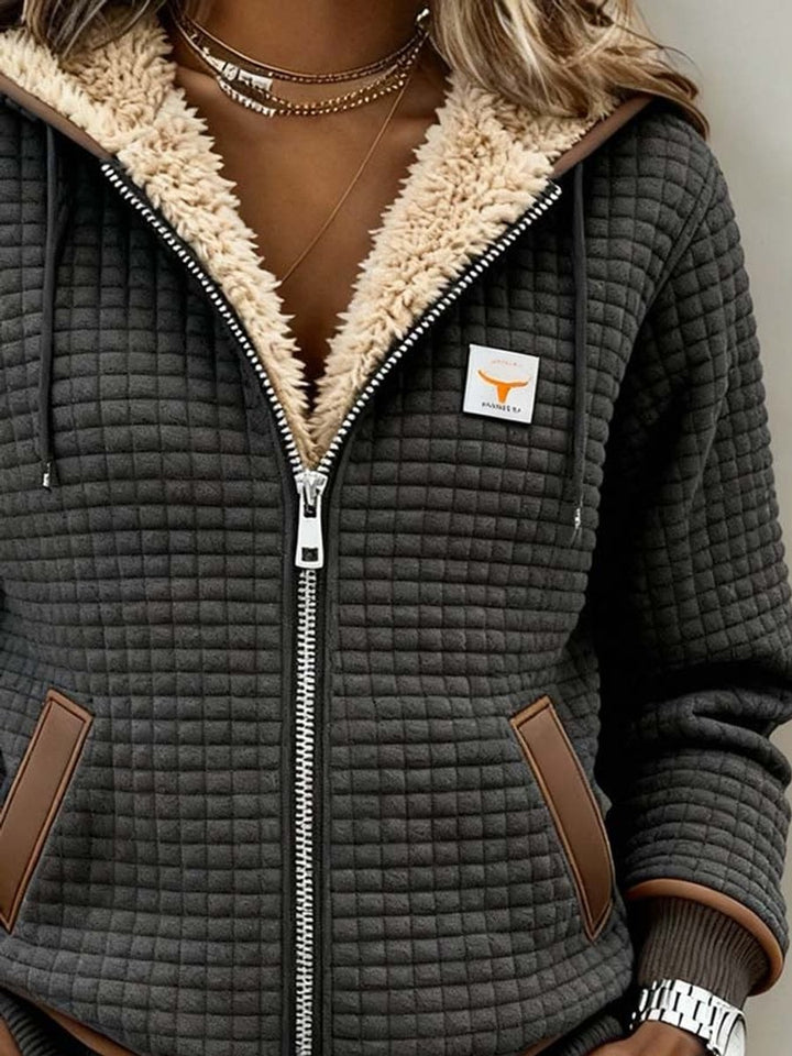 Women's Fleece-Lined Quilted Jacket Sherpa Hood Full-Zip