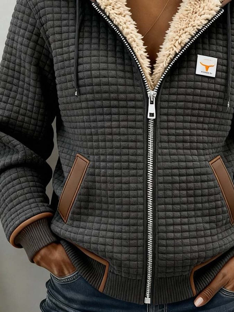 Women's Fleece-Lined Quilted Jacket Sherpa Hood Full-Zip