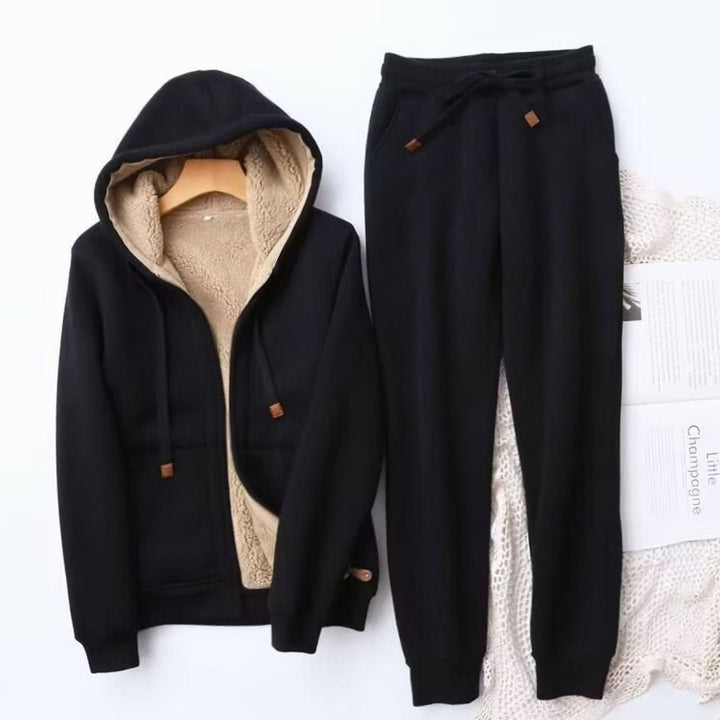 Women's Fleece-Lined Winter Hoodie Jogger Set - Black