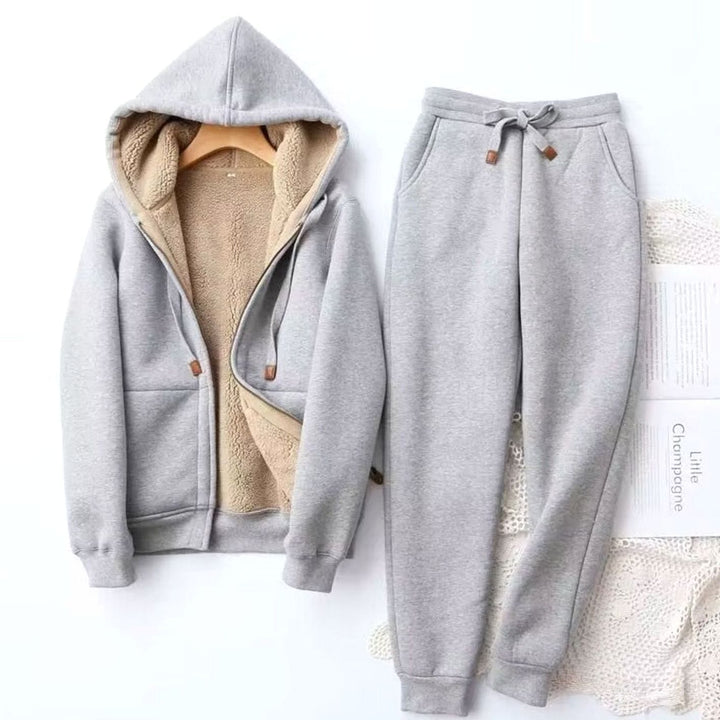 Women's Fleece-Lined Winter Hoodie Jogger Set - Gray