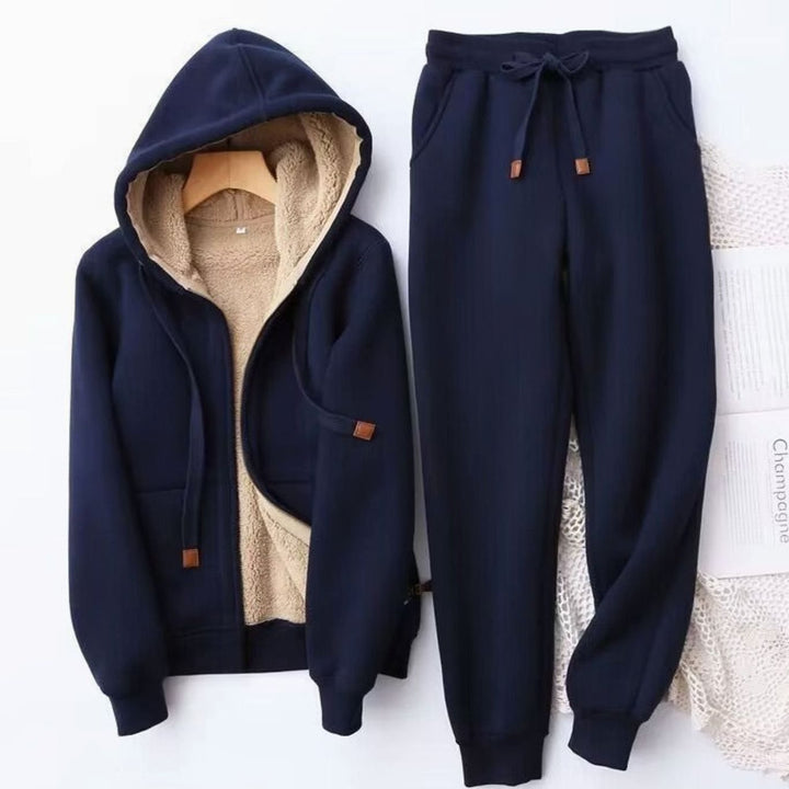Women's Fleece-Lined Winter Hoodie Jogger Set - Blue