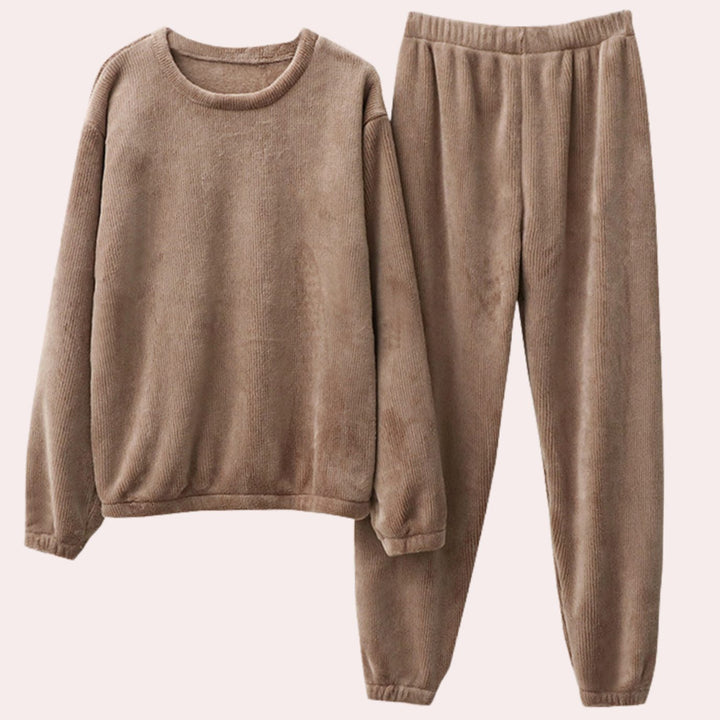Women's Fleece Relaxed-Fit Two-Piece Lounge Outfit Set - Brown