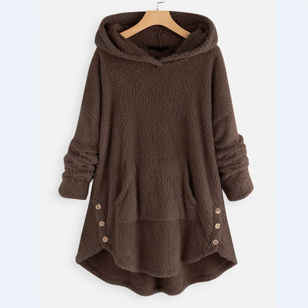 Women's Fleece Zip-Up Hooded Sweater Plush Cat Pocket Coat - Brown