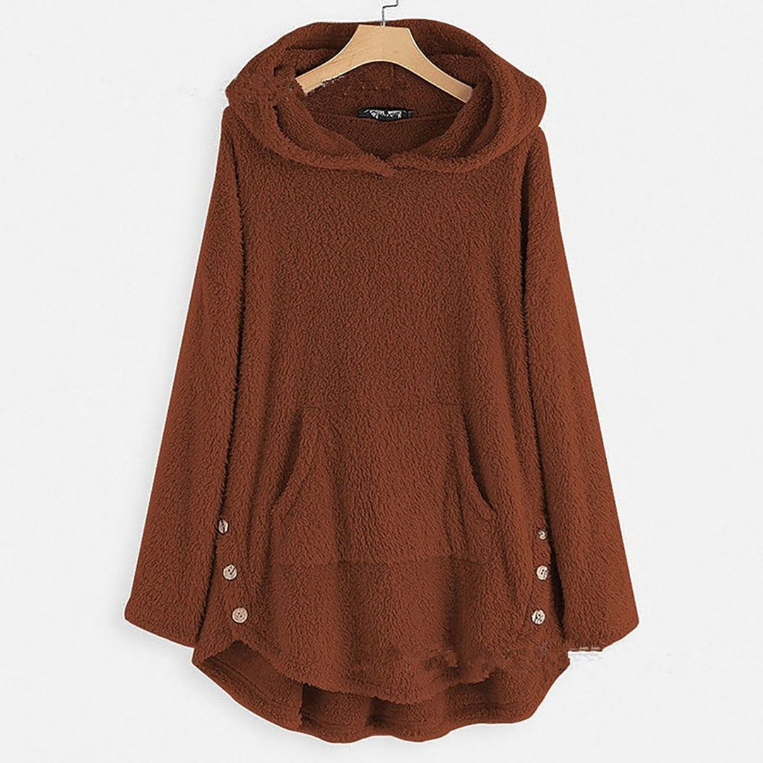 Women's Fleece Zip-Up Hooded Sweater Plush Cat Pocket Coat - Burgundy