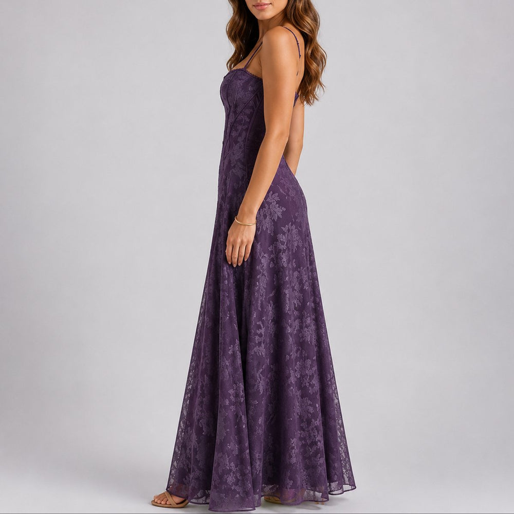 Women's Floral Corset Maxi Fall Wedding Guest Dresses A-Line