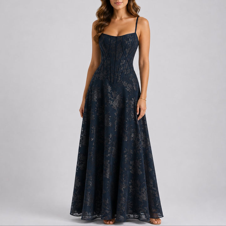 Women's Floral Corset Maxi Fall Wedding Guest Dresses A-Line