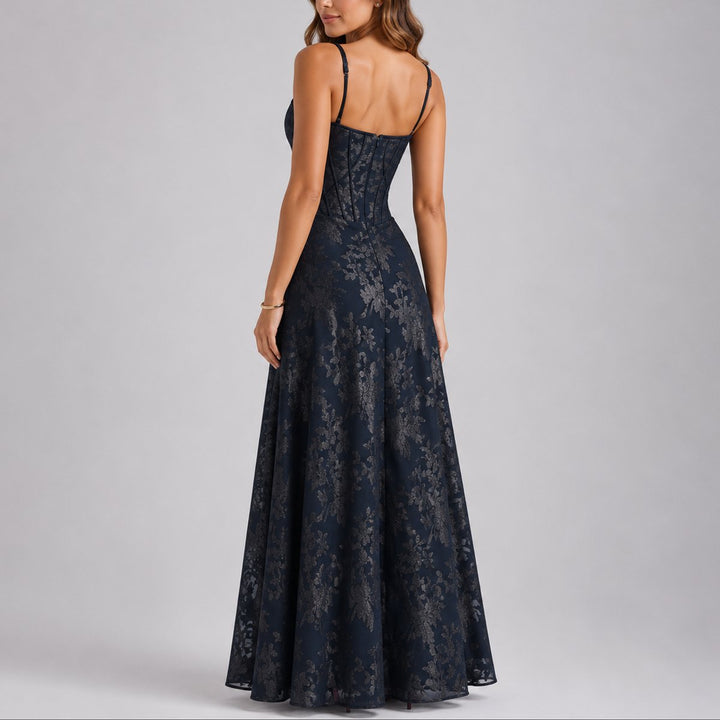 Women's Floral Corset Maxi Fall Wedding Guest Dresses A-Line