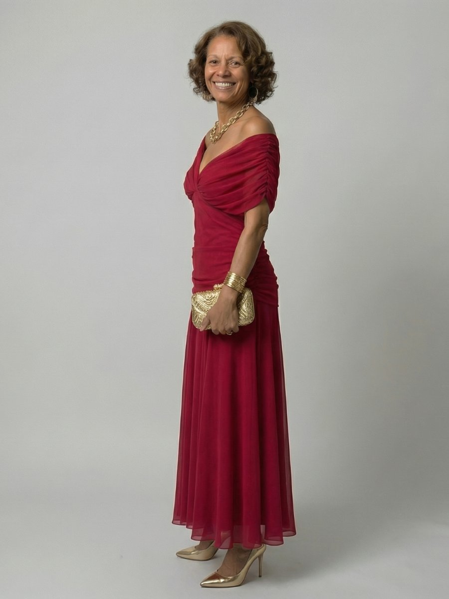 Women's Floral Off-Shoulder Draped-Neckline Midi Dress