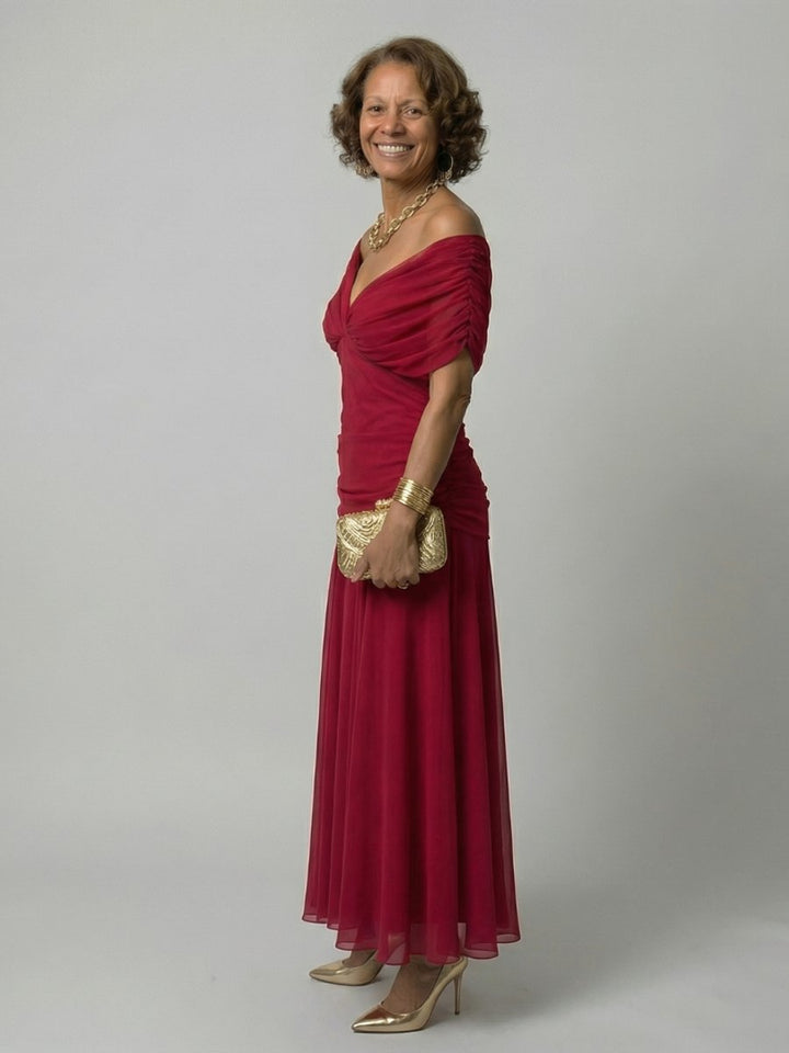 Women's Floral Off-Shoulder Draped-Neckline Midi Dress